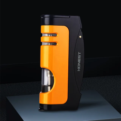 Metalinis, vėjui atsparus butano dujų žiebtuvėlis HONEST - geltonas