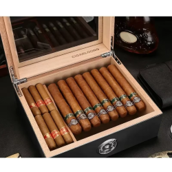 Ispaniško kedro medžio cigarų laikymo dėžutė - humidoras su drėkintuvu ir higrometru