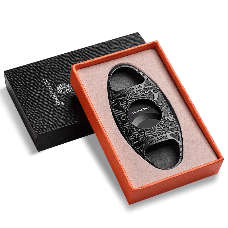 Nerūdijančio plieno dvigubų ašmenų cigarų peilis -giljotina, juoda