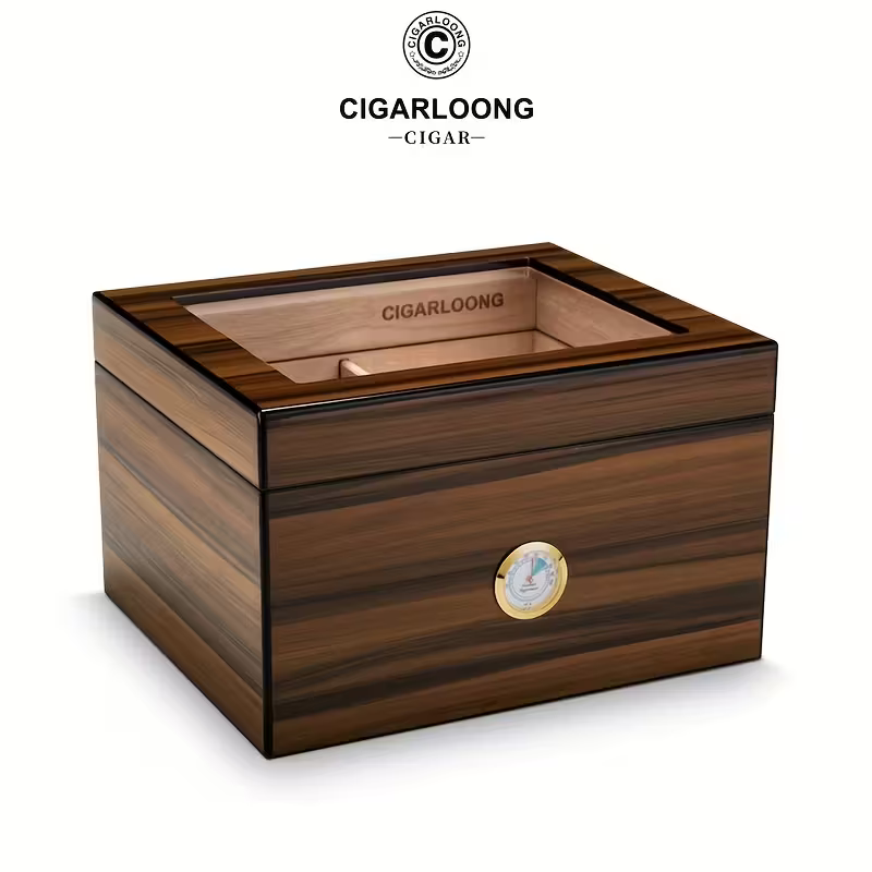Kedro medžio cigarų humidoras su higrometru ir drėkintuvu
