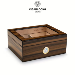 Kedro medžio cigarų humidoras su higrometru ir drėkintuvu