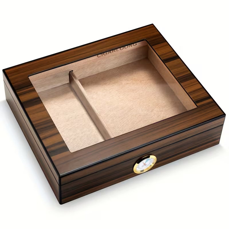 Kedro medžio cigarų humidoras su higrometru ir drėkintuvu
