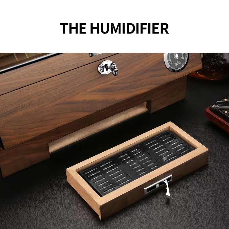 Skaidrus cigarų humidoras su higrometru ir užraktu