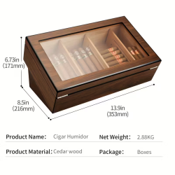Skaidrus cigarų humidoras su higrometru ir užraktu