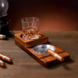 Medinė cigarų peleninė - Viskio padėklas - Cigarų laikiklis - Cigarų dėžutė