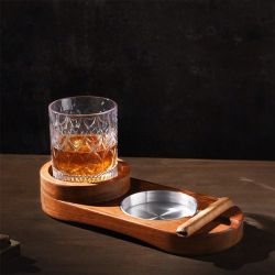 Medinė cigarų peleninė - Viskio padėklas - Cigarų laikiklis - Cigarų dėžutė