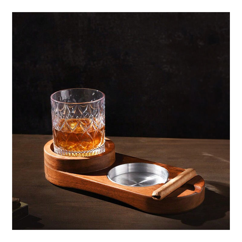 Medinė cigarų peleninė - Viskio padėklas - Cigarų laikiklis - Cigarų dėžutė