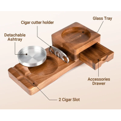 Medinė cigarų peleninė - Viskio padėklas - Cigarų laikiklis - Cigarų dėžutė