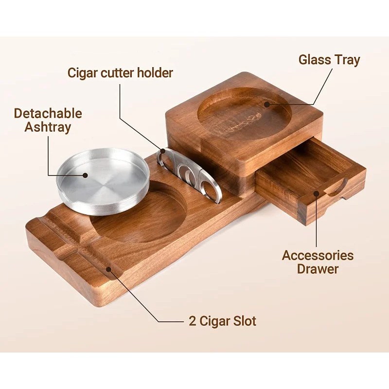 Medinė cigarų peleninė - Viskio padėklas - Cigarų laikiklis - Cigarų dėžutė